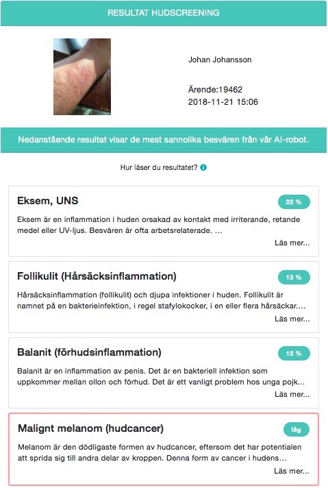 Swedish telemedicine company interface to patient