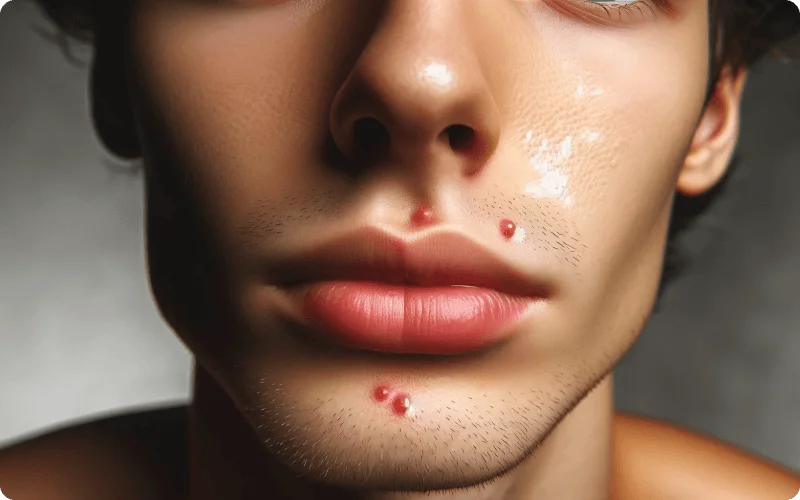 Close-up image of a person's lower lip with tiny bumps, signifying the importance of differentiating between Contact Dermatitis and Cold Sores